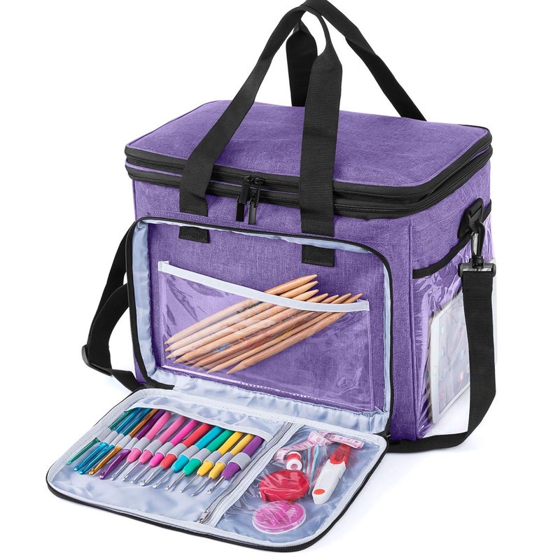 Teamoy Knitting Bag With Divider and Cover, Portable Yarn Storage Organizer for Crochet Accessories and Knitting Needles,Ideal for Knitting Enthusiasts, Purple - Image 4